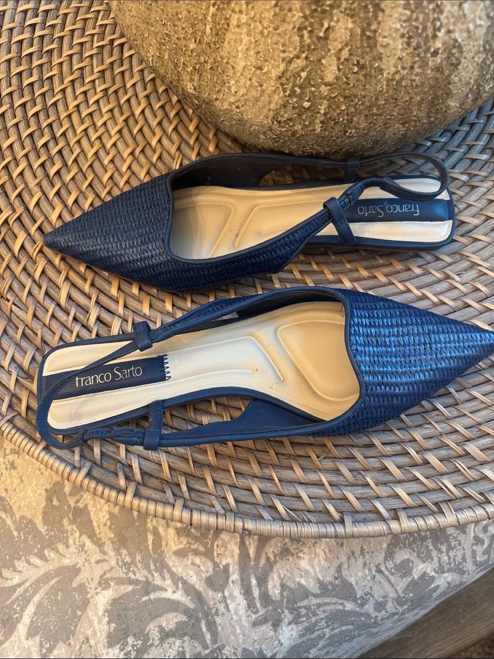 Franco Sarto Navy Woven Pointed Slingback Flats - Picture 6 of 6